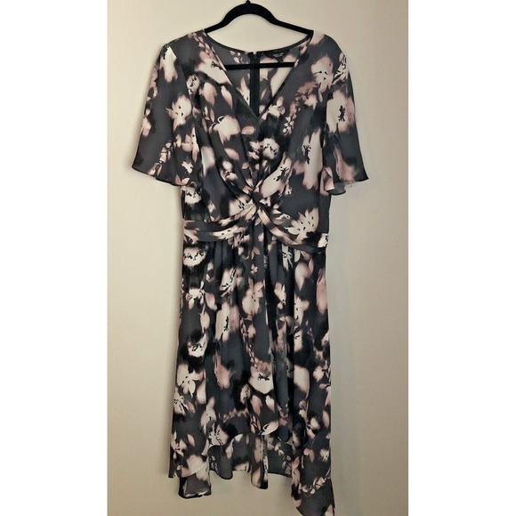 Simply Vera Vera Wang Dresses & Skirts - SIMPLY VERA VeraWang Womens Size L Dress Charcoal Pink Floral Hi Low Dress